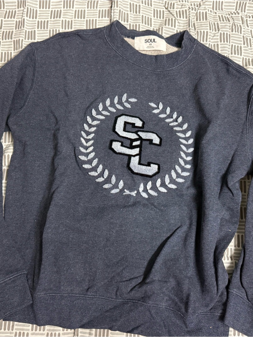 soulcycle Navy Crewneck Sweatshirt with Laurel SC Emblem